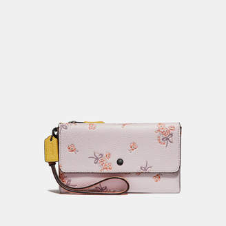 Coach Triple Small Wallet In Colorblock With Floral Bow Print