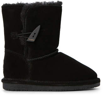 BearPaw Kids Girls) Black Abigail Real Fur Toggle Boots