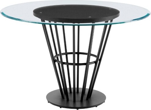 Armen Living ArmenLivingVeronicaRoundIronBasewithPanelandGlassTabletopDiningTableBlack/Walnut