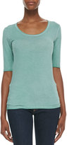 Thumbnail for your product : Neiman Marcus Majestic Paris for Soft Touch Elbow-Sleeve Scoop-Neck Tee, Vert (Green)