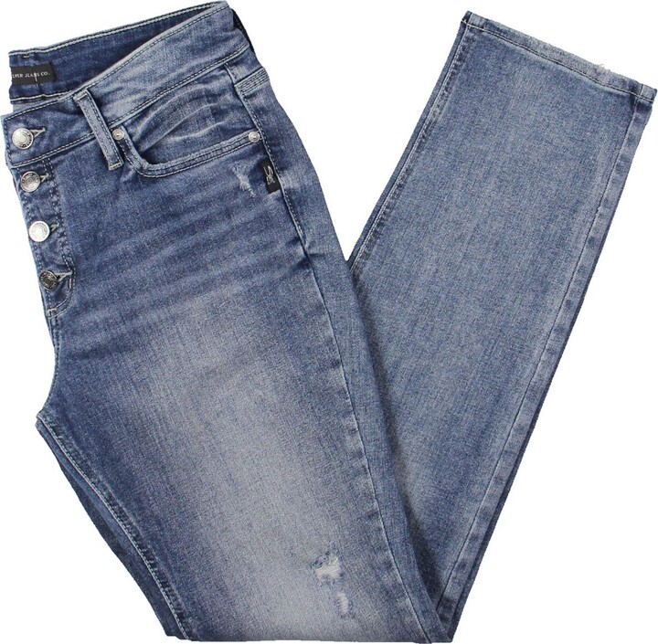 Silver Jeans Co. Womens Distressed Denim Straight Leg Jeans