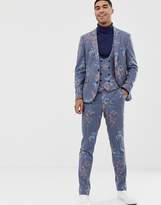 Thumbnail for your product : ASOS Design DESIGN skinny suit trouser in printed blue floral wool mix