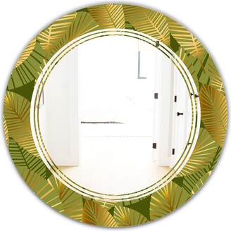 Design Art Designart 'Golden Leaves I' Printed Modern Round or Oval Wall Mirror - Triple C