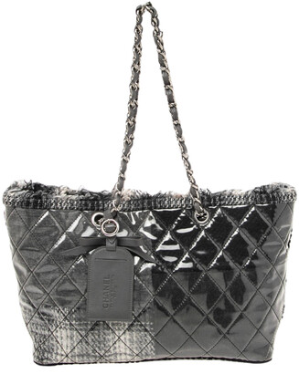 Chanel Grey Quilted Vinyl and Tweed Funny Patchwork Tote - ShopStyle