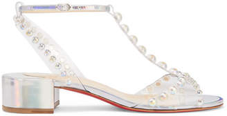 Christian Louboutin Faridaravie 25 Embellished Pvc And Iridescent Leather Sandals - Silver