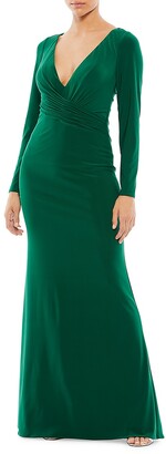 Mac Duggal Jersey Wrap V-Neck Gown