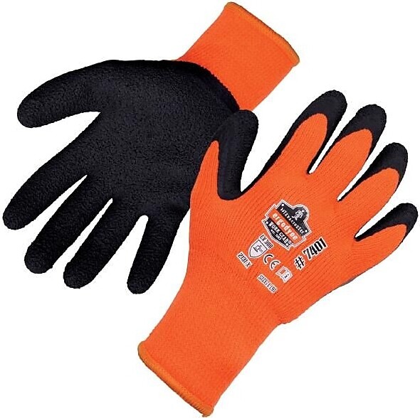 Ergodyne ProFlex 7401 Winter Work Gloves, Fleece Lined, Latex Coated Palm, 13 Gauge, A5 Cut Level, Orange, Medium, 12/Pack
