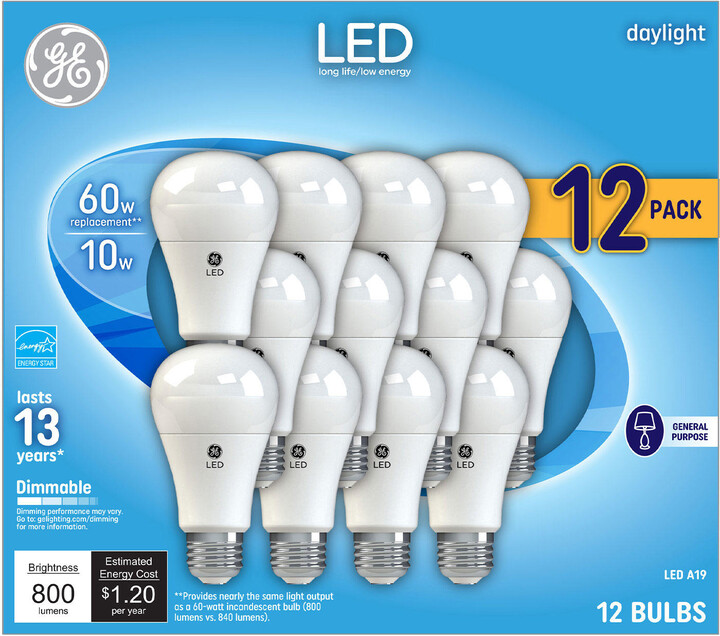 General Electric GE Daylight LED 60W Equivalent General Purpose A19 Light Bulbs (12-Pack)