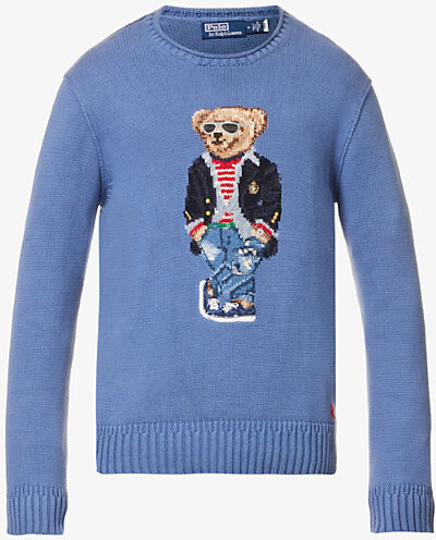 $398 NEW POLO RALPH LAUREN Cream POLO TEDDY BEAR Knit Sweater Jumper  Pullover M