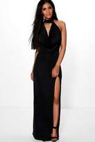 Thumbnail for your product : boohoo High Neck Slinky Cowl Maxi Dress
