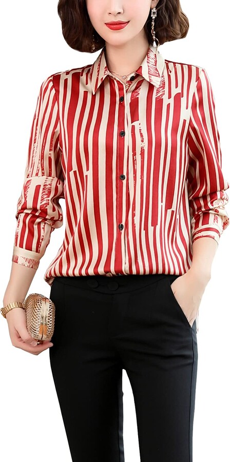 red silk blouse long sleeve