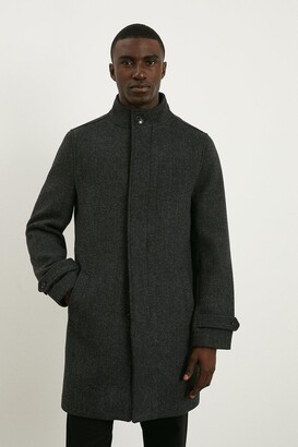 Slim Fit Funnel Collar Wool Coat