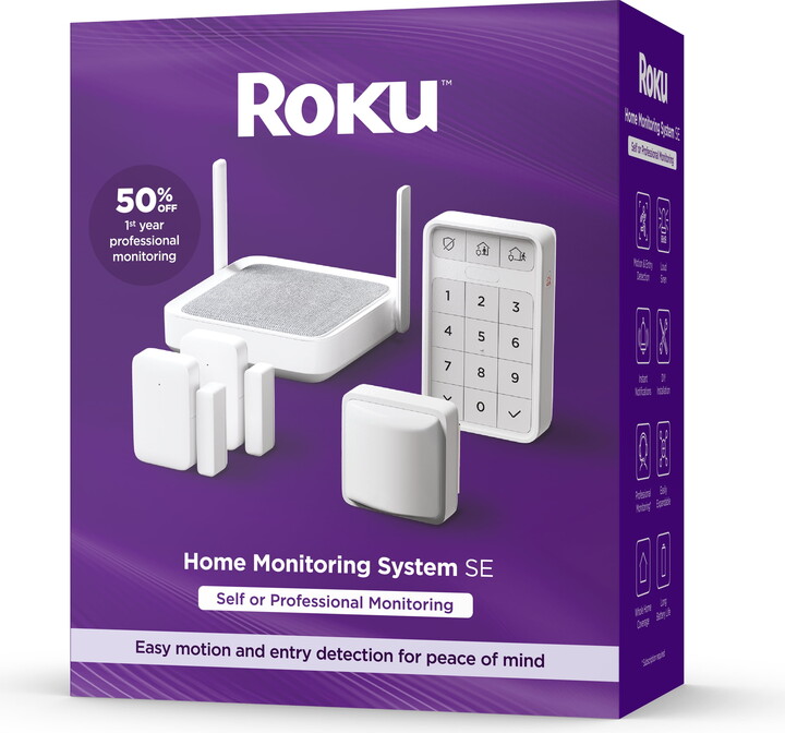 Roku Smart Home 5-Piece Home Monitoring System Bundle Wi-Fi-Enabled Indoor Battery-Powered with Free Self-Monitoring