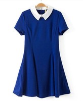 Thumbnail for your product : ChicNova Simple Style Contrast Color Peter Pan Collar Short Sleeve Flouncing Hem Dress