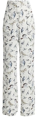 Lela Rose Birds Of A Feather Printed Crepe Pants