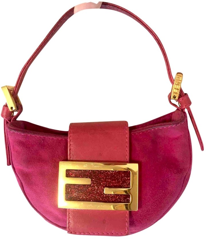 pink suede clutch bag