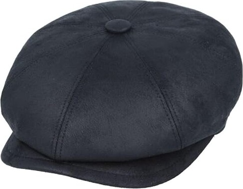 Xposed Menâ€™s Black Leather Look 8 Panel Newsboy Flat Cap Ivy Beret