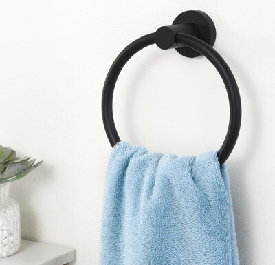 Kes Towel Ring for Bathroom Round Matte Black Wall Mount SUS304 Stainless Steel