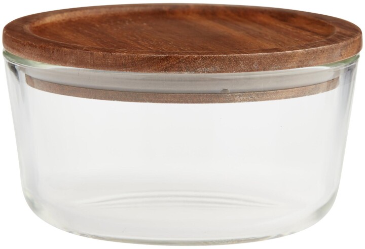 Medium Glass Food Storage Container with Wood Lid