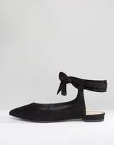 Thumbnail for your product : ASOS DESIGN LINGUINI Lace Up Pointed Ballet Flats