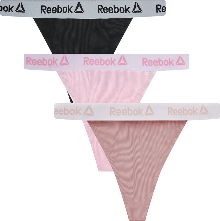 Reebok Women’s Underwear Flex Rib Hi-Cut Thong Panties, 3-Pack, Sizes XS-3XL