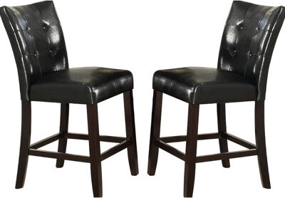 Hokku Designs Of 2 Counter Height Dining Chairs Modern Appearance Black Faux Leather Back Cushion Seat Wooden Construction Leather  Contemporary Style Seat C