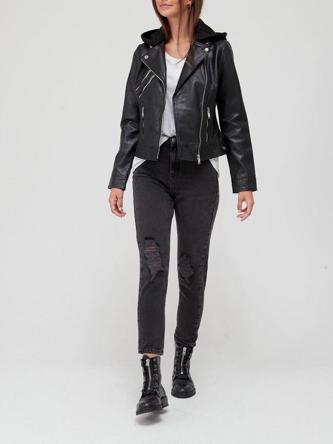 black jersey biker jacket