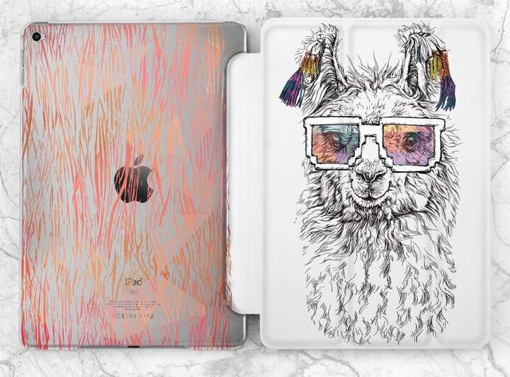 Alpaca Llama With Glasses Ipad Smart Case Funny Animal Clear Back Pink Print Cover Kids Cute Kawaii Cool Gift