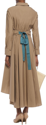 Brunello Cucinelli Belted Bead-embellished Crinkled Cotton-blend Poplin Midi Dress