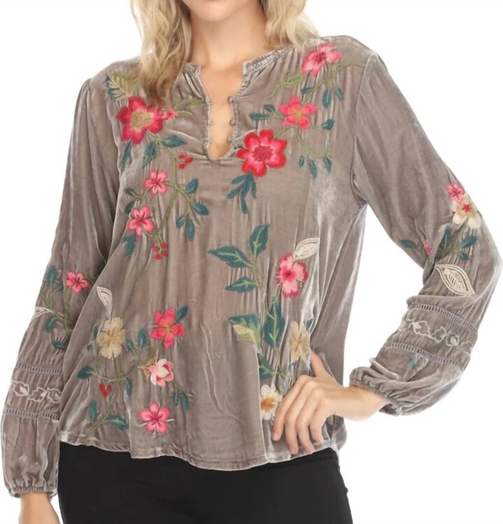Rhoda Velvet Blouse In Storm Cloud