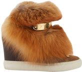 Thumbnail for your product : Giuseppe Zanotti Fur-Trim Wedge Zip Sneaker-Nude