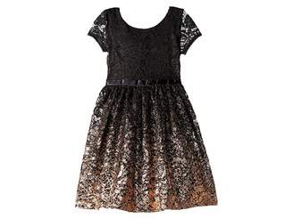 Us Angels Short Sleeve Fit Flare Lace Dress with Rose Gold Ombre Skirt (Toddler/Little Kids)