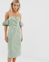 Thumbnail for your product : Glamorous bardot midi dress with buttons