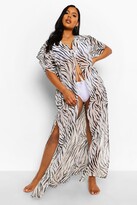 Thumbnail for your product : boohoo Zebra Print Chiffon Maxi Beach Kimono