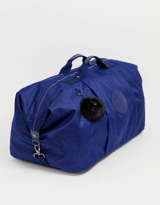 Kipling blue large holdall bag with black fluffy charm