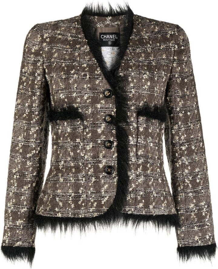 CHANEL Pre-Owned Collarless Tweed Cropped Jacket - Farfetch
