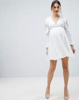 Thumbnail for your product : Queen Bee Wrap Front Skater Dress With Ruffle Sleeve Detail