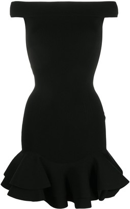 Alexander McQueen Off-Shoulder Ribbed-Knit Dress