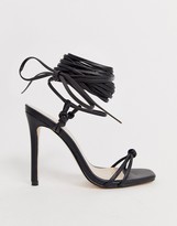 Thumbnail for your product : Public Desire Sincere tie up heeled sandals in black