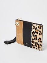 Thumbnail for your product : River Island Leather Animal Print Pochette - Beige