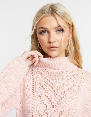 Qed London pointelle jumper in rose pink