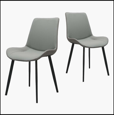 Mercer41 Light Grey & Dark Grey PU Leather Dining Chair With Metal Legs Modern Upholstered Chair Set Of 2 For Kitchen Restaurant Living Meeting Room