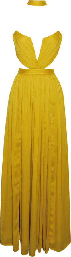Miss Circle New York Xella Yellow Pleated Chiffon Maxi Dress