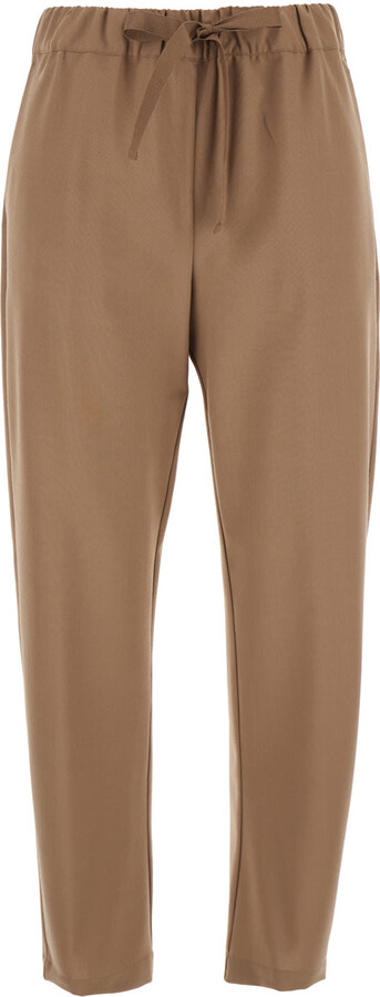 Semi-Couture 'buddy' Beige Cropped Pants With Drawstring Waist In Cotton Woman