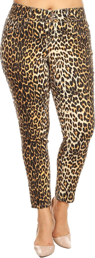 White Mark Fashion White Mark Women’s Plus Size Leopard Print Denim Jeans