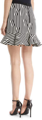 Self-Portrait Abstract-Stripe Flared Ruffle Skirt