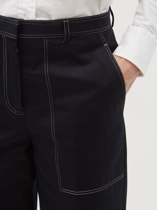 Thom Browne Contrast-stitch Cotton Wide-leg Trousers - Navy
