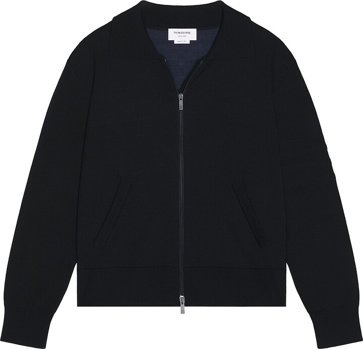 Thom Browne Double Face Full Zip Cardigan in Navy
