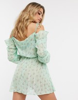 Thumbnail for your product : ASOS DESIGN DESIGN tie shoulder cowl neck chiffon beach dress in ditsy floral print