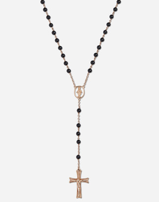 Dolce & Gabbana Tradition Rosary Necklace In Red Gold With Black Jades Beads